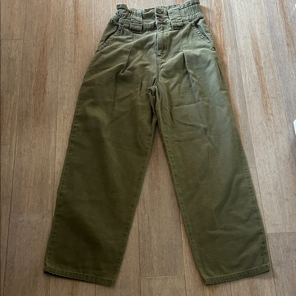 Free People Green Cotton casual comfy high rise elastic waist pants size 2